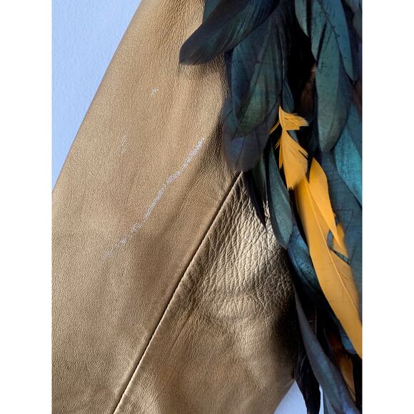 Vintage Yves Saint Laurent Rive Gauche Gold Leather & Feather Jacket - Picture 7 of 10